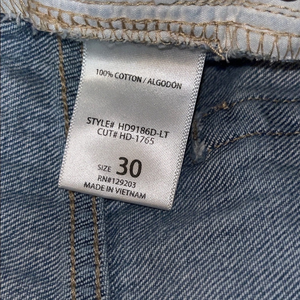Hidden Fold Over Waist Wide Leg Distressed Denim Blue Jeans Size 30 - Picture 6 of 9